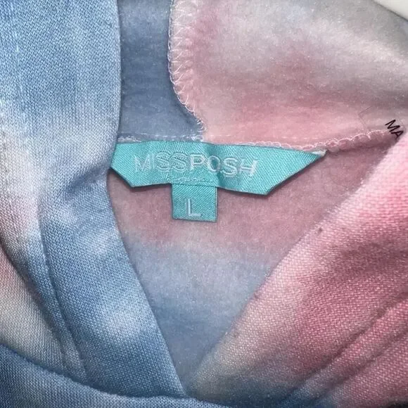 Women's Miss Posh Blue and Pink Tie Dye Cropped Hoodie Size L - Picture 3 of 4